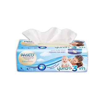 PASEO ทิชชู่Baby Pure ขนาด 130 แผ่น หนา 3 ชั้น เบบี้เพียวซอฟท์ 4 ห่อ
