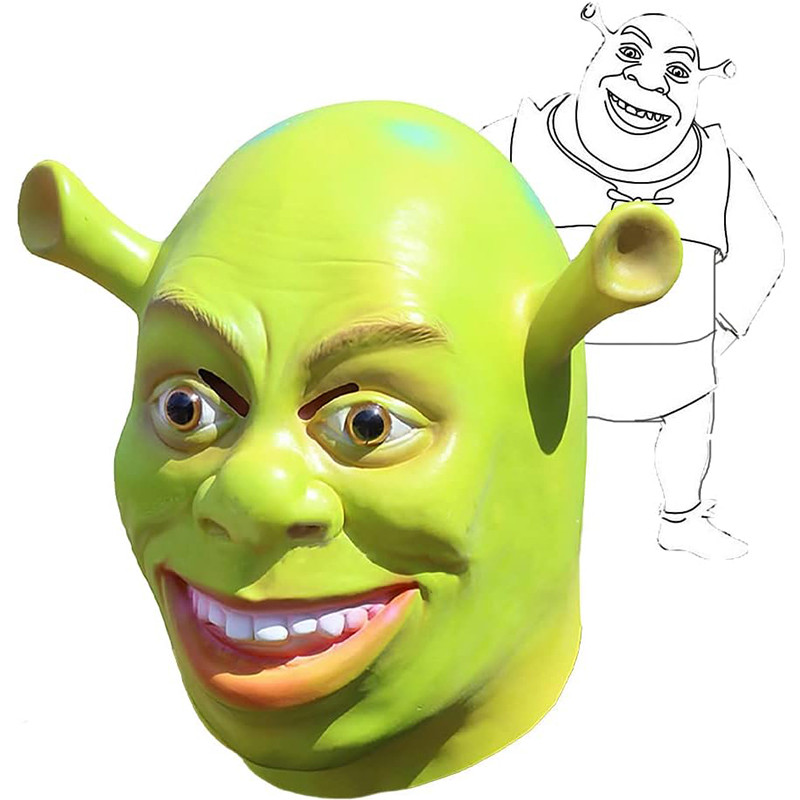 หน้ากากฮาโลวีน ฮาโลวีน Movie Green Monster Shrek Mask Headgear ปาร์ตี้สวมหน้ากากฮาโลวีน หมวกยางลาเท็