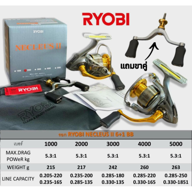 RYOBI NECLEUS II รอกสปินที่มาพร้อม แขนเดี่ยว+แขนคู่
