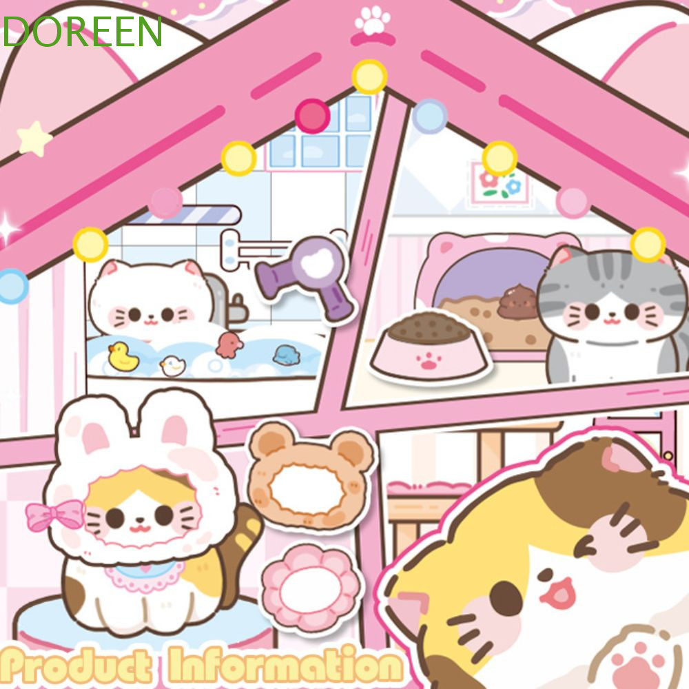 หนังสือสติกเกอร์แมว DOREEN, กระดาษการ์ตูนแม่เหล็กหนังสือที่เงียบสงบ, ของเล่นเพื่อการศึกษา 3D Handmade Hand Ledger DIY เด็ก Busy Book ของเล่นเด็กวัยหัดเดิน