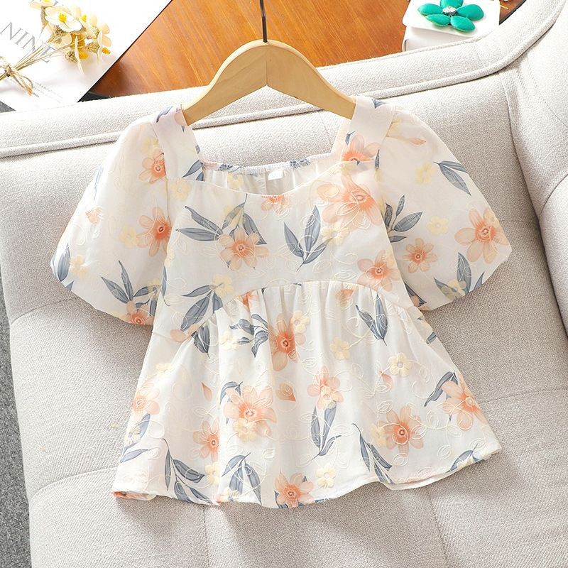 女童装上衣两件套女孩网红夏装时髦套装洋派2025新款儿童法式牛仔Girl's Children's Top Two-Piece Set Girl's Internet-Popular Summer D