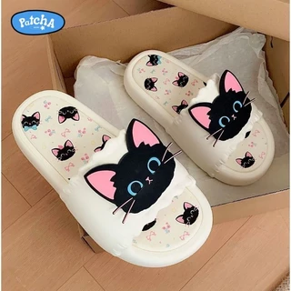 Patcha รองเท้าแตะ แบบสวม ดีไซน์น้องแมวดำ น่ารักสุดๆ พื้นนุ่ม เบา เสริมส้น2-3เซ็น