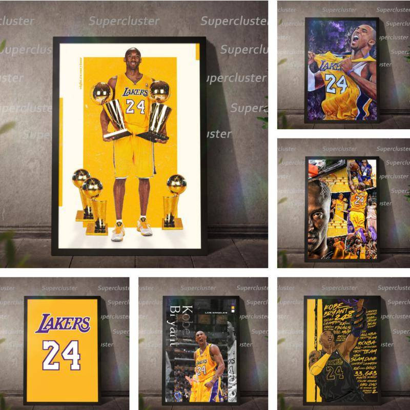 โปสเตอร์ภาพวาด Kobe Bryant NBA Lakers ดีไซน์ Superstar สำหรับตกแต่งผนัง
