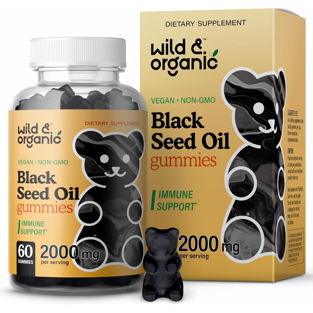 Wild & Organic Black Seed Oil Gummies 2000mg - Hair Skin and Nails Support w/Cumin Oil