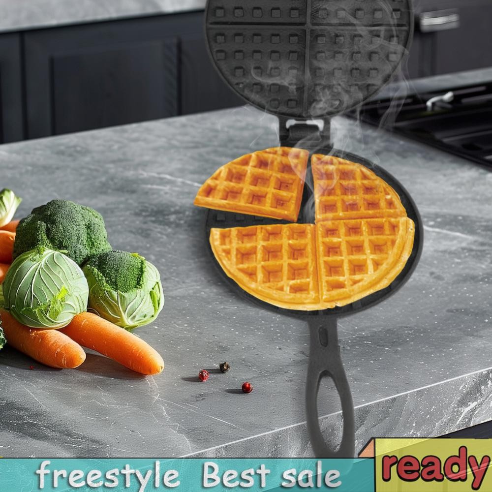[freestyle01.th] เครื่องทําวาฟเฟิลเหล็กหล่อ Pan Non-Stick Waffle Iron Round Waffle Cake Maker สําหรั