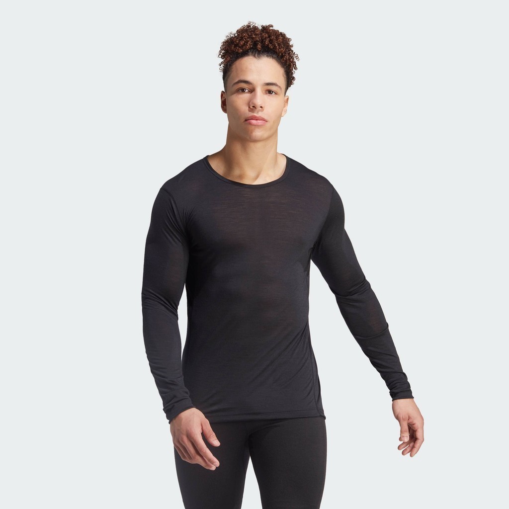 adidas Hiking เสื้อยืดเบสเลเยอร์แขนยาว Terrex Xperior Merino 150 ผู้ชาย สีดำ HZ8559