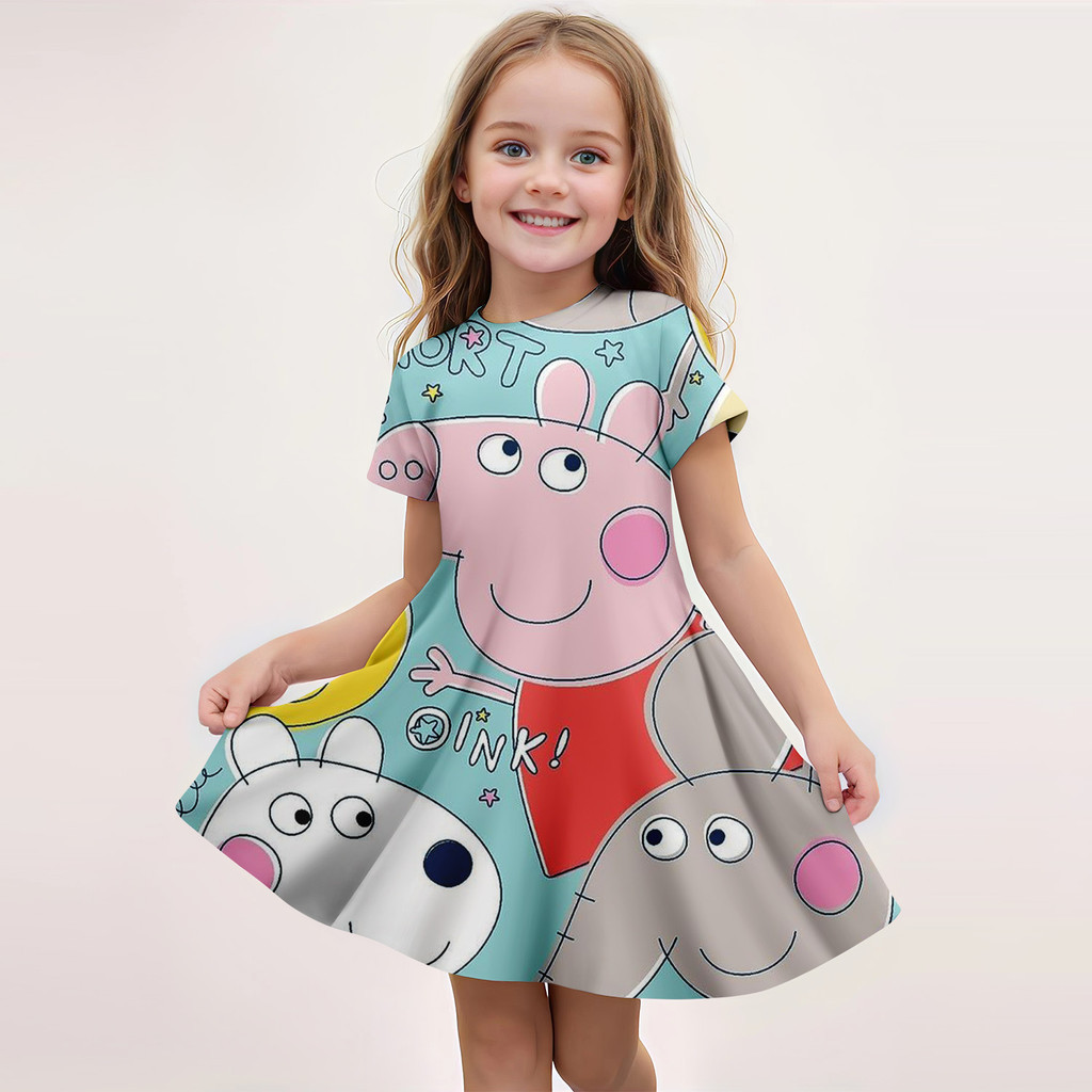 Peppa Pig 3D ลายพิมพ์ ชุดแขนสั้น สำหรับเด็กหญิง น่ารักสำหรับการสวมใส่และการเล่นบทบาท ราคา ถูกที่สุด ดีลบีเคเค แกลเลอรีภาพที่ 9