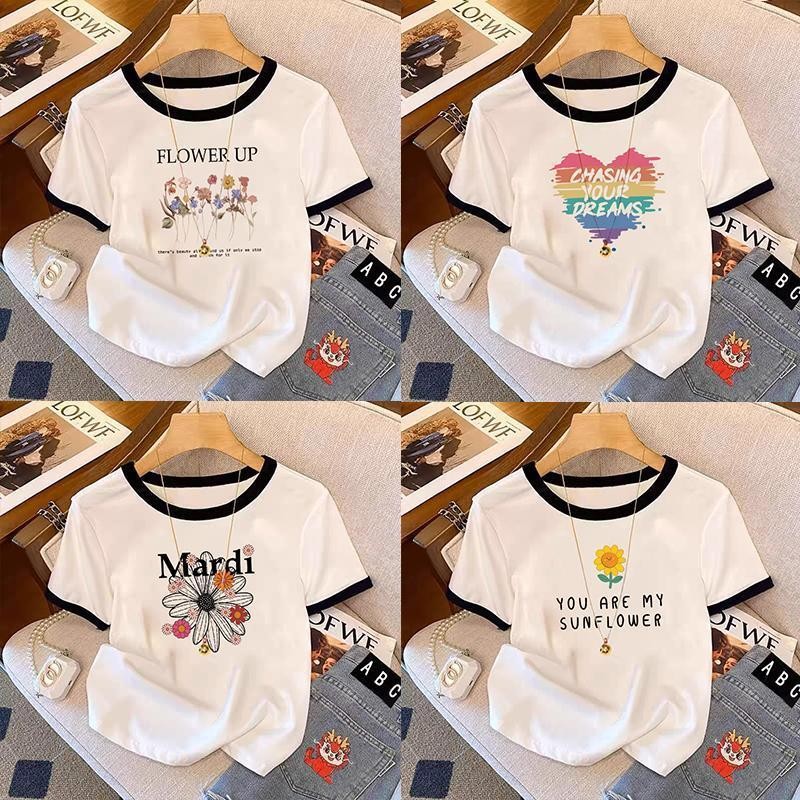 เสื้อยืดสวยๆผู้หญิง คอกลม ทรงสลิมฟิต แสดงผอม เสื้อยืดครอมีหลายไซส์ให้เลือก เสื้อผ้าสำหรับสาวอ้วน เสื้อครอปน่ารักๆสไตล์