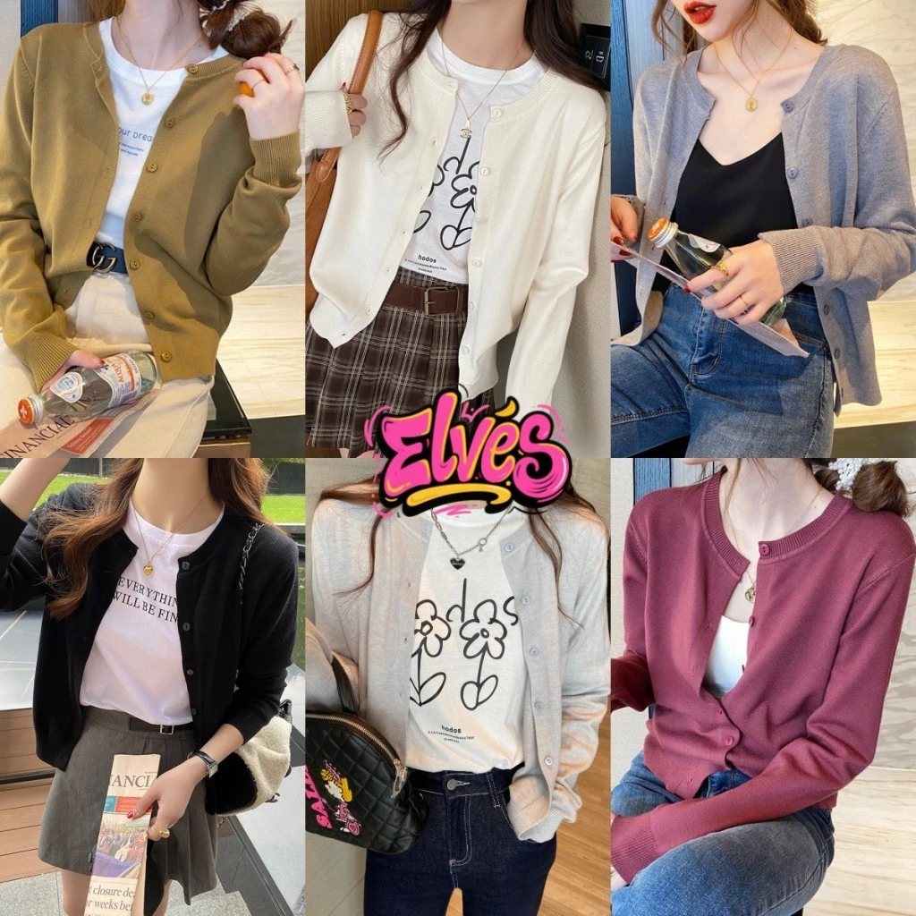 Elves พร้อมส่ง💟’‘C286”เสื้อคลุมคาร์ดิแกรนแขนยาว ผ้าไหมพรม สีสดใส คาวาอี้ ใส่ได้ทุกวัน คาร์ดิแกนไหมพรม 7 สี