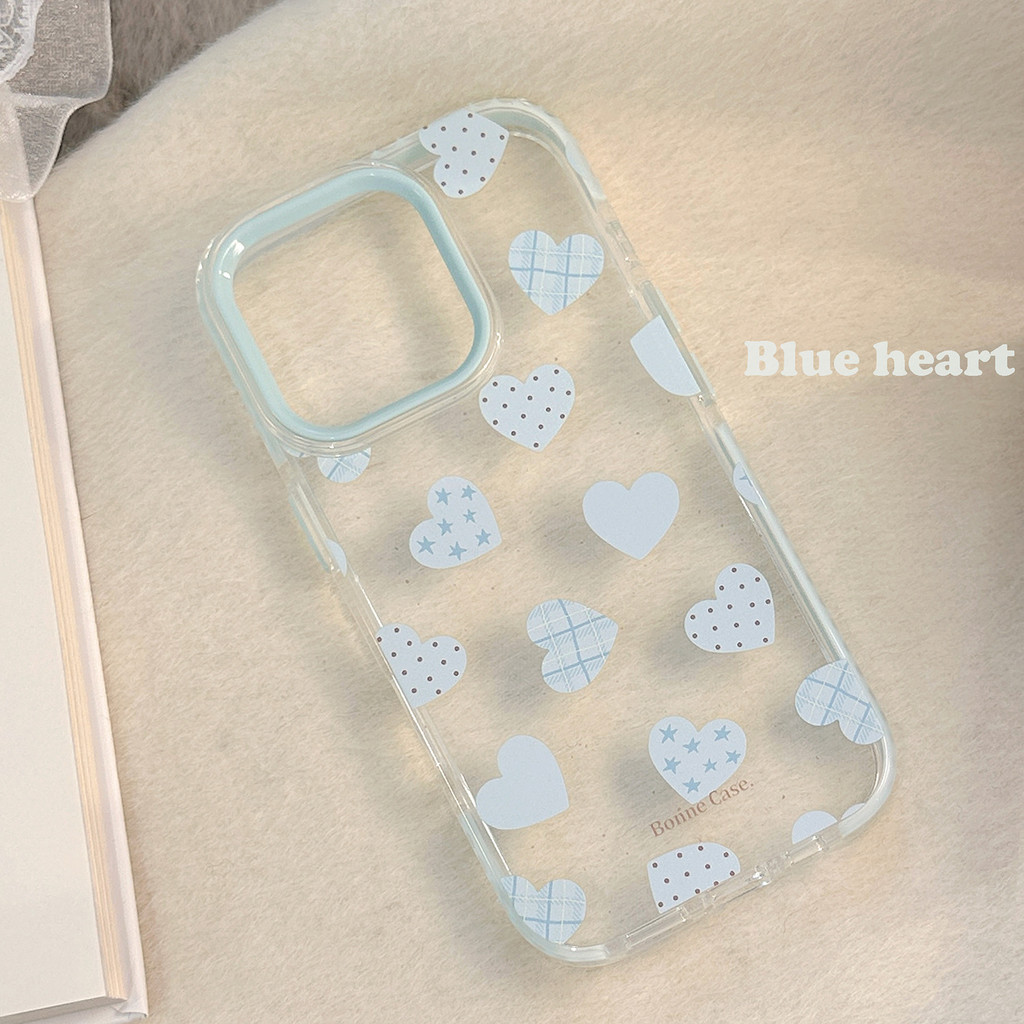 เคสโทรศัพท์ป้องกันหัวใจรักสีฟ้าขอบใสเหมาะสําหรับ ทีพียู สําหรับ ไอโฟน 11 12 13 14 15 16 17 มือโปร สูงสุด