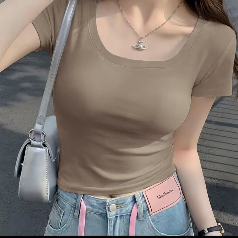 เสื้อยืดผู้หญิงแขนสั้น คอกลม ทรงหลวม สไตล์เกาหลี เหมาะสำหรับฤดูร้อน