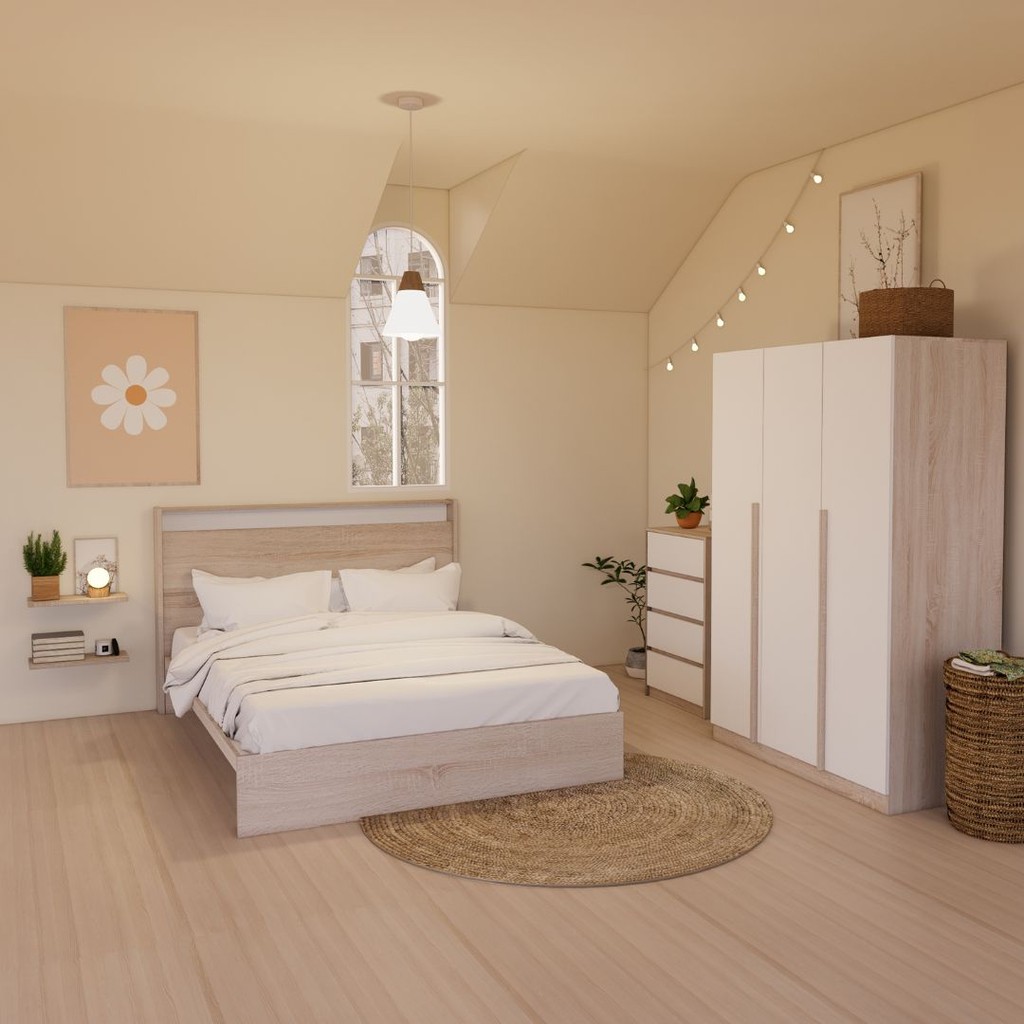 Looms  ชุดห้องนอน KYOTO 5 ฟุต + REMUS-C + AARON สีโซลิดโอ๊คตัดสีขาว - รูปที่ 3