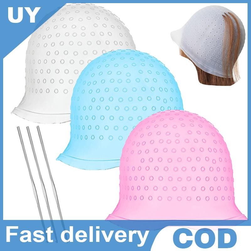 ทําสีผมไฮไลท์ซิลิโคนแบบใช้ซ้ําได้ไฮไลท์ดึงผ่านหมวกสําหรับผม Dying Frosting พร้อมตะขอ