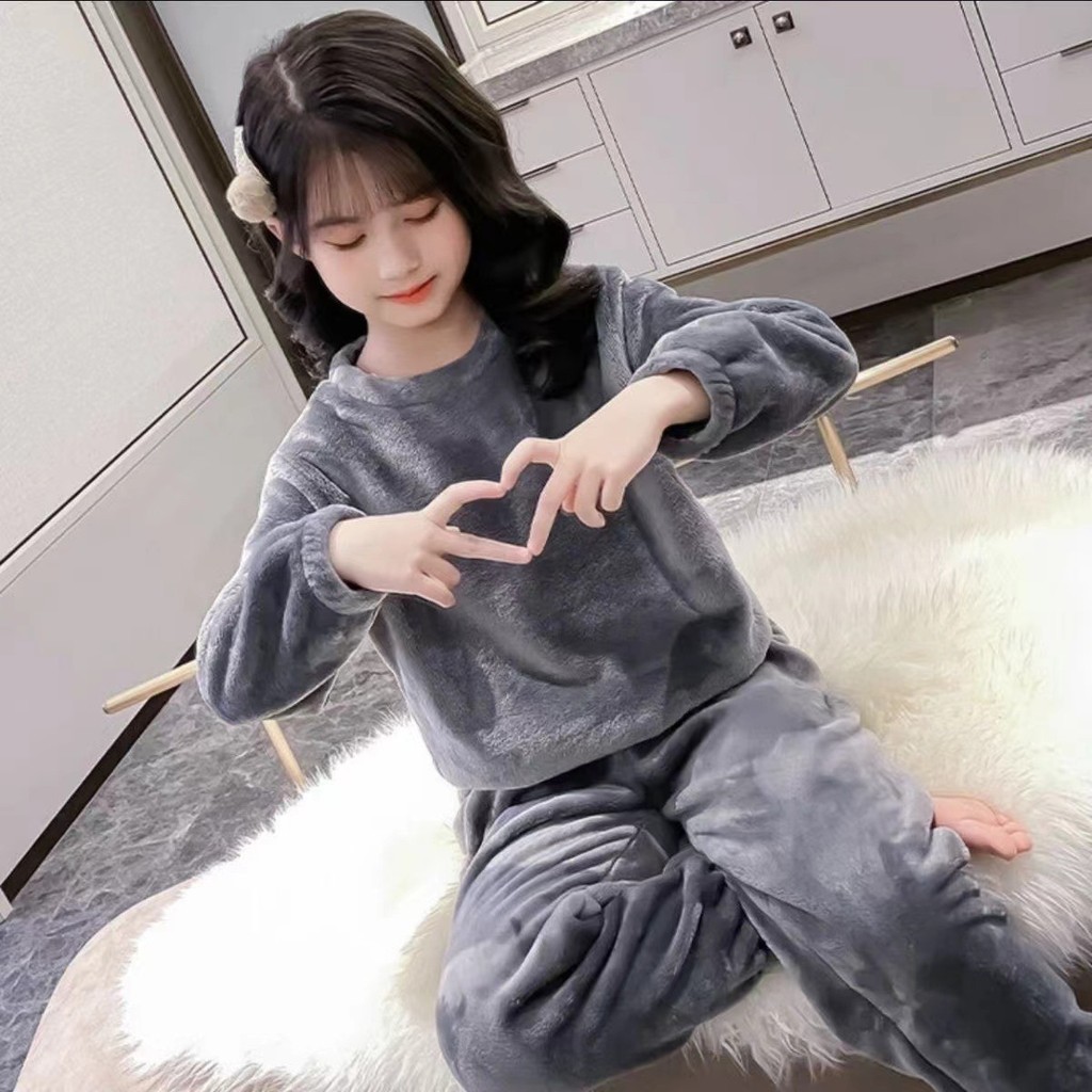 ชุดนอนฤดูหนาวสำหรับเด็ก ทำจากขนแกะซับรอบคอกันหนาว รูปที่ 4