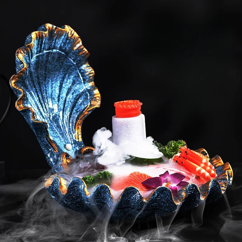 High End Shell Sashimi Plate Ice Plate Seafood Platter Salmon Sashimi Plate Dry Ice Artistic Concept
