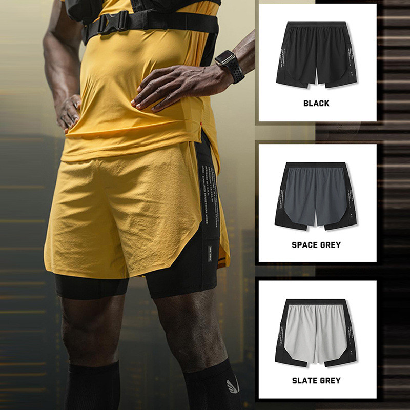 [Store Hot Sale] Summer Men's Athletic Shorts Fake Two-Piece Quick-Drying Multi-Pocket Running Worko