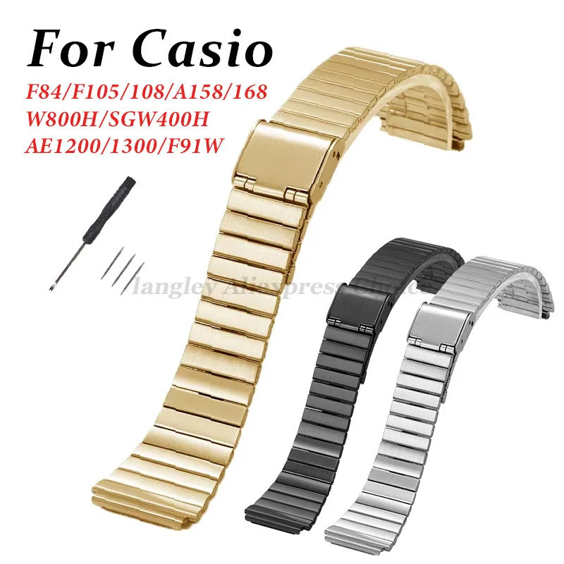 สแตนเลส 18 มม.20 มม.บางเฉียบสําหรับ F-91W/A158/A159 /A168/A169/B650/AQ230/AE500W ผู้ชายผู้หญิงสร้อยข