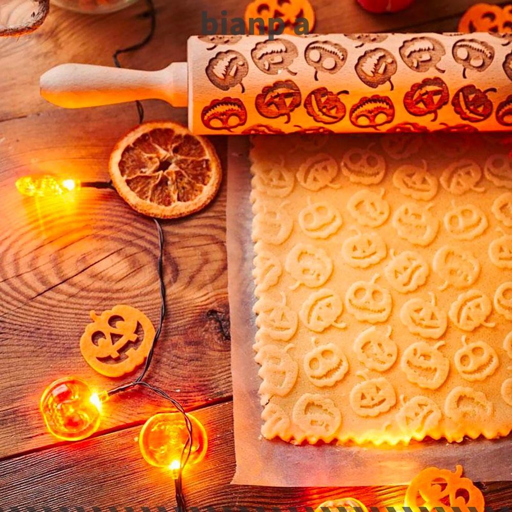 BIANPA Halloween Rolling Pin อุปกรณ์โฮมเมด Bake Cookies Noodle Tool ตกแต่ง