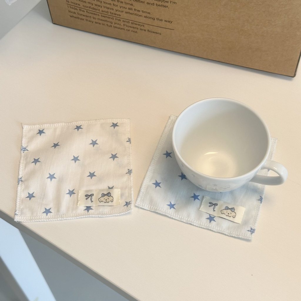 ผ้าฝ้ายแท้บางสีชมพู Blue Star Coaster ผ้าพิมพ์ Placemat Desktop Photo ตกแต่งขนาดเล็กสด Coaster