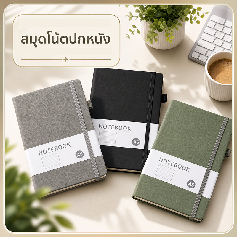 สมุดโน้ตมินิมอล ปกผ้าสวยงาม A5 A6 กระดาษคุณภาพ ไม่ซึมหมึก มีสายรัด ยางรัดสมุด พกพาสะดวก
