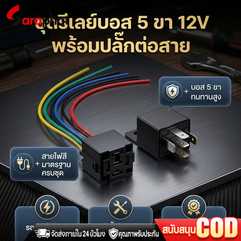 ปลั๊กรีเลย์มีสาย พร้อมรีเลย์บอส 5ขา 12v แท้ #ราคาต่อชุด ปลั๊ก+รีเลย์