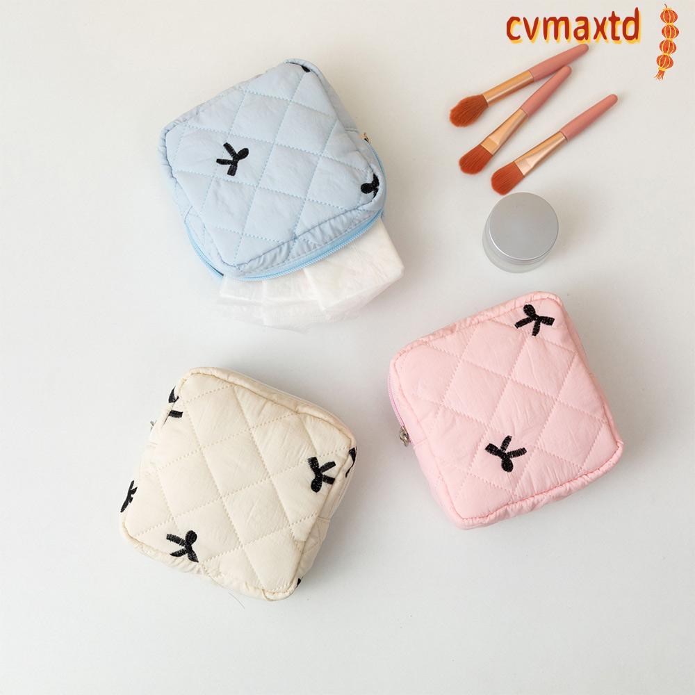 ICVMAX กระเป๋าจัดระเบียบผ้าอนามัย, Coquette Quilted Small Makeup Bag, Bow Cotton Womens Mini Clutch Bag