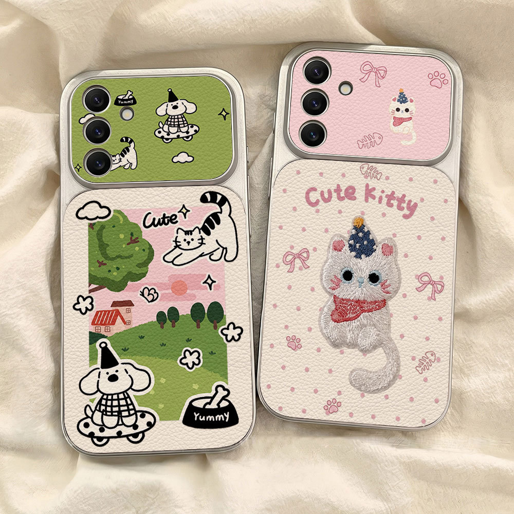 แมวและสุนัข เคส For Samsung S26 A07 A17 A27 A37 A57 A56 A36 A06 A16 A35 A55 A15 เคสโทรศัพท์หนังแกะ เคสโทรศัพท์ เคสมือถือ
