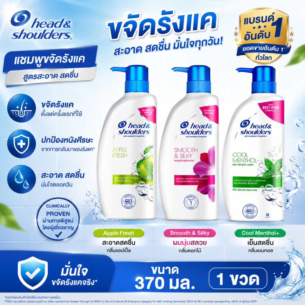 เฮดแอนด์โชว์เดอร์ แชมพูขจัดรังแค ขนาด 370 มล (1 ขวด)