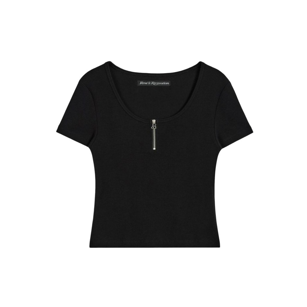 แฟชั่น [rest & Leisure] Half Zip-Up Top สีดํา 1 ชิ้น / เสื้อโปโลเกาหลี / สไตล์ Half Zip-Up / ของแท้ 100% โดย Seoul Life