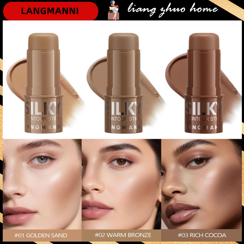 LANGMANNI 3 สี Face Contour Stick ครีมกันน้ําแรเงา Highlighter แต่งหน้าสําหรับผู้หญิงยาวนาน Matte Bronzer Brightening Stick สําหรับทุกวัน Office Party Tan ผิว