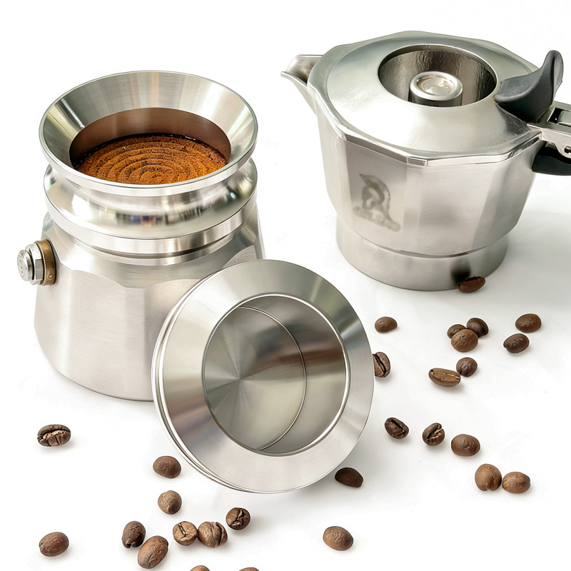 [ข้อเสนอพิเศษ] เครื่องจ่ายผง Moka Pot Two-in-One Single Double Three-Valve Universal 304 เครื่องรับผงสแตนเลส Self-Gravity Powder