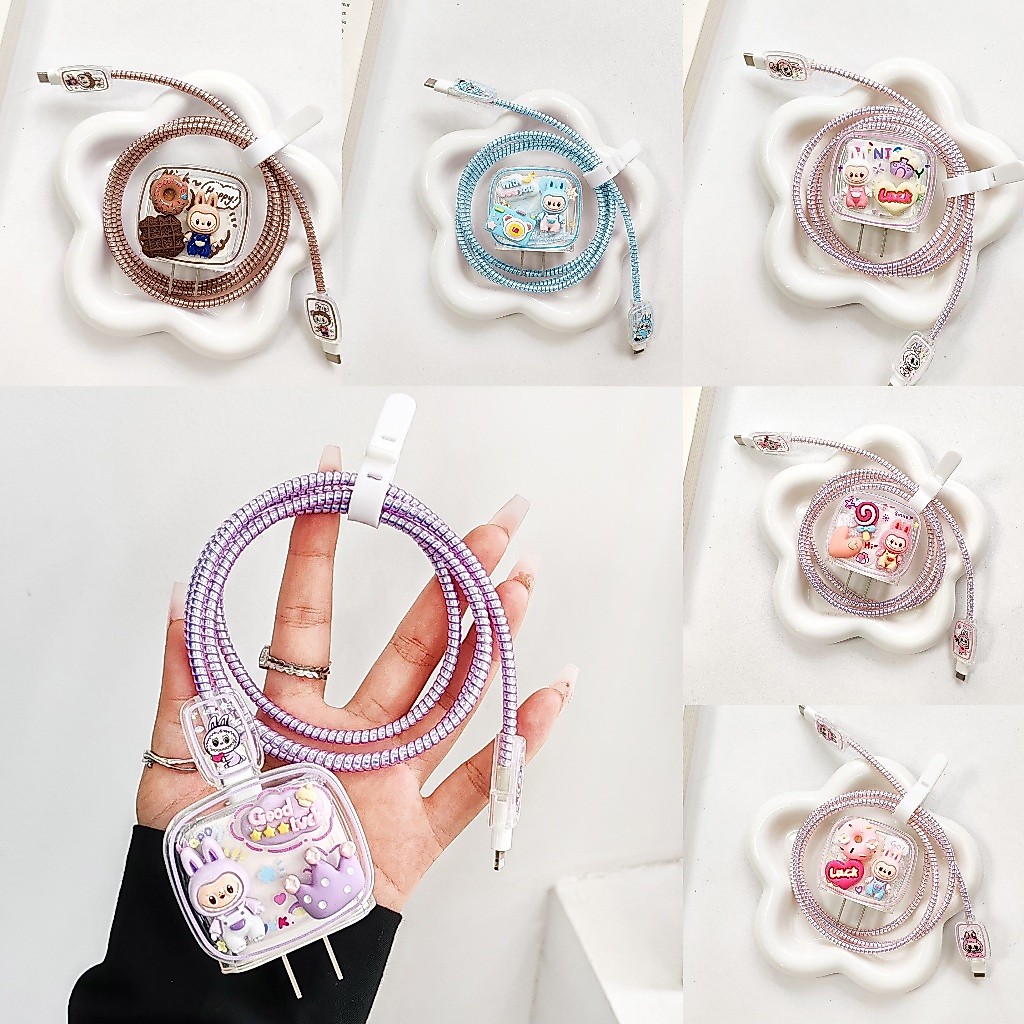 พร้อมส่ง ชุดถนอมสายชาร์จ ชุดเเต่งสาย เคสหัวชาร์จ 20วัต Adapterไอโฟน20w 18w พันสายลายการ์ตูน กันสายหัก 35W