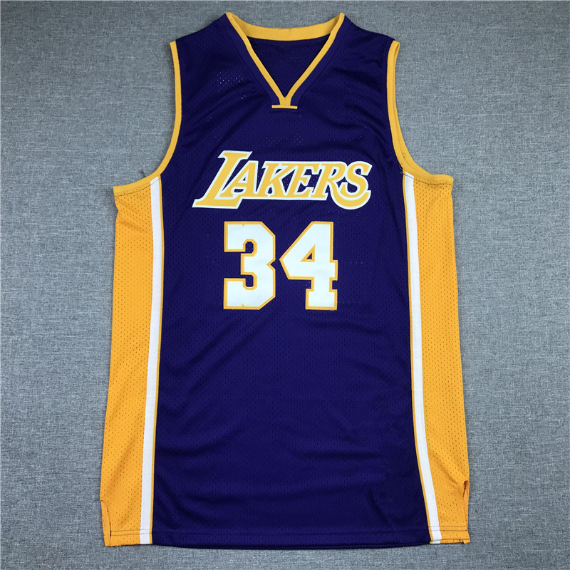 เสื้อบาสเก็ตบอล Jersey Lakers MN Retro ปักเสื้อกีฬา#34 เสื้อแข่ง LAKERS ONEAL