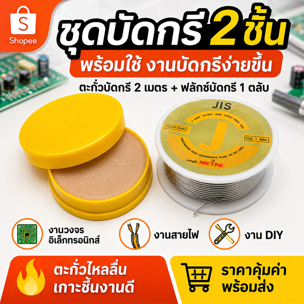 ชุดตะกั่วบัดกรี + น้ำยาประสาน ฟลักซ์บัดกรี ตะกั่ว 2 เมตร 1.2mm Alloy 40/60 สำหรับงานวงจร อิเล็กทรอนิกส์ DIY