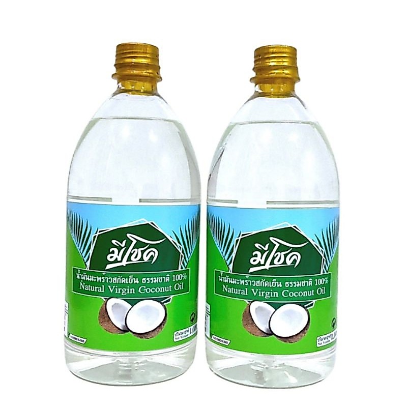 น้ำมันมะพร้าวสกัดเย็น ตรา มีโชค 1 ลิตร 2 ขวด "ส่งฟรี" Meechok 100% Natural Coconut Oil 1,000 ml. ขายราคาส่ง