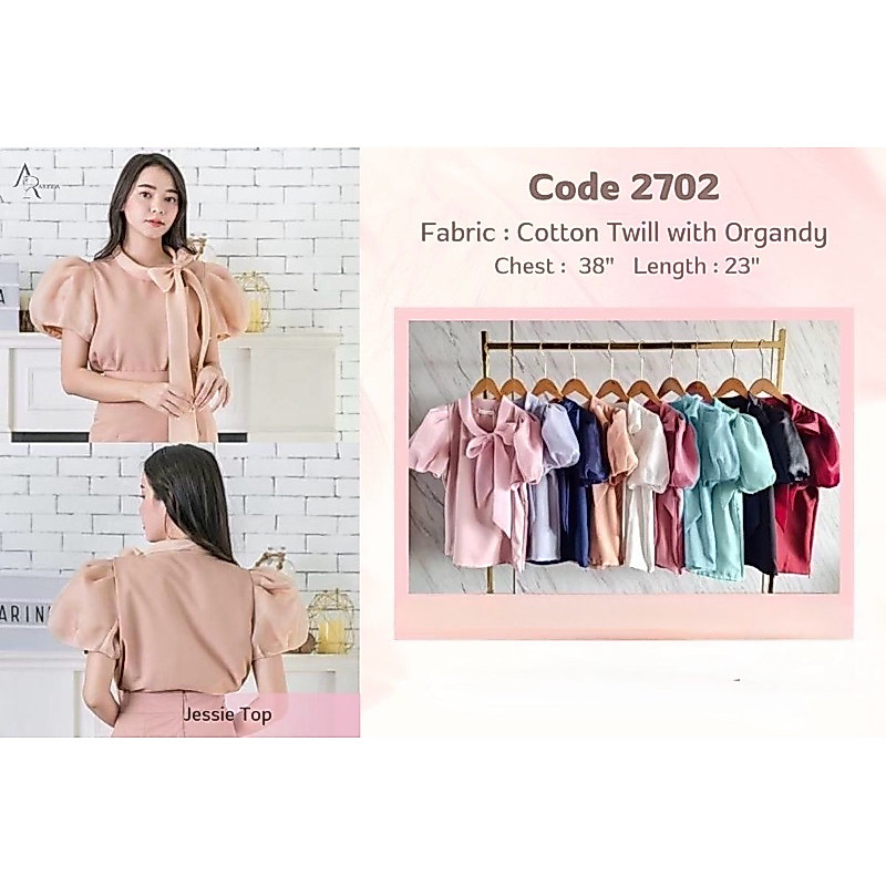 Code2702liผ้าแก้วออแกนดี้ผูกโบว์ด้านหน้า