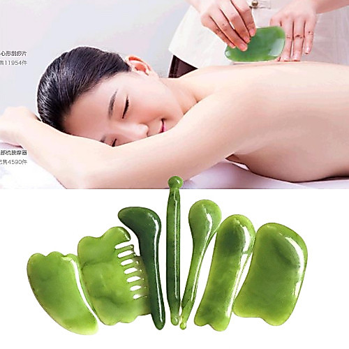 👍หยกนวดหน้าของแท้ เซอร์เพนทีน(Serpentine) 4ชิ้น หินกัวซา ลดหน้าบวม ระชับรูขุมข หน้าใส ใช้ง่ายจับถนัดมือมากก Gua sha