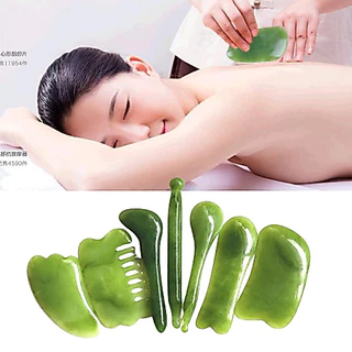เซอร์เพนทีน(Serpentine) 7ชิ้น หินกัวซา ลดหน้าบวม กัวซานวดหน้า กวซาหยก gua sha