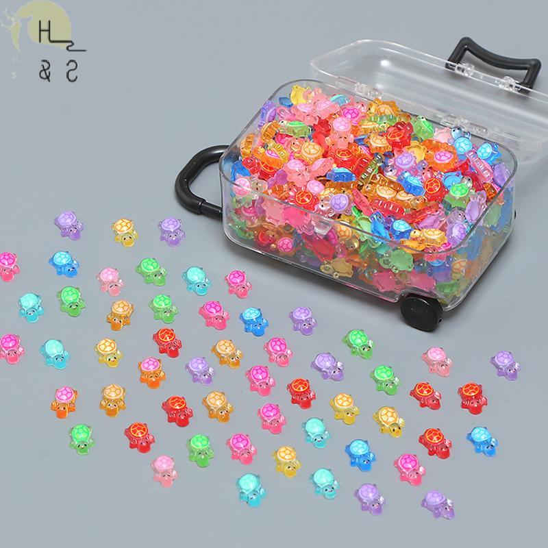 [H&S] 100 ชิ้นการ์ตูน 3D เต่าเรืองแสง DIY Dopamine สีมินิเรซิ่นสัตว์ Night Glow Miniature Figurines Fairy ตกแต่งสวน {th}