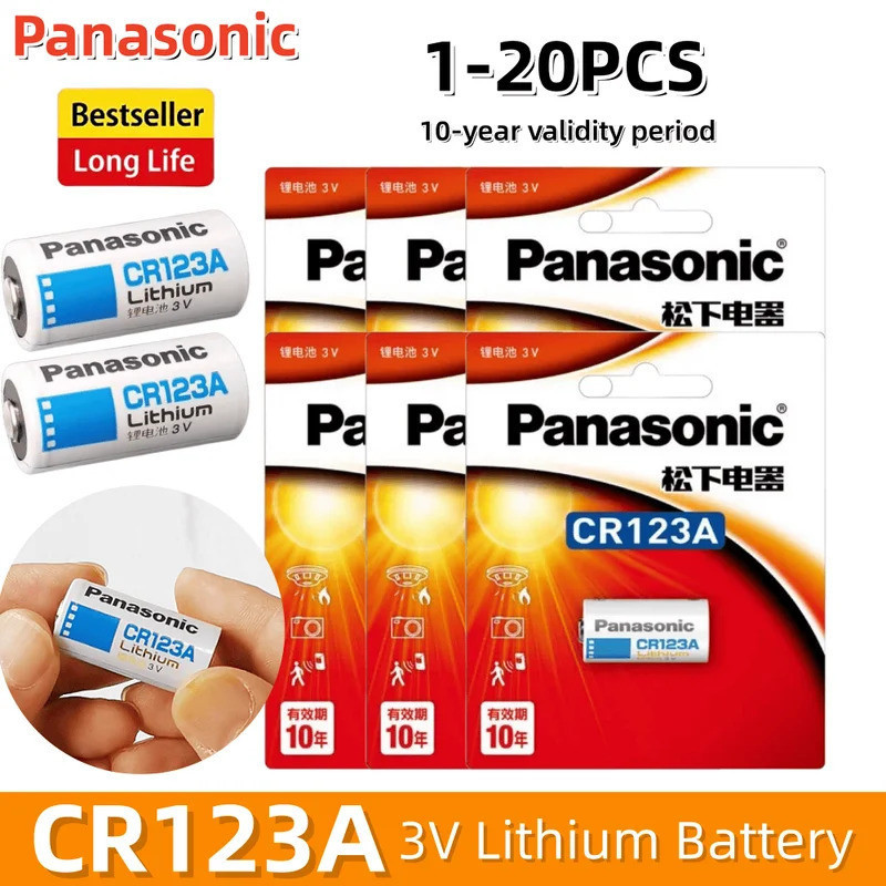 1-20 ชิ้น Original Panasonic CR123A แบตเตอรี่ลิเธียม 3V Arlo แบตเตอรี่กล้อง CR123A CR17345 DL123A EL