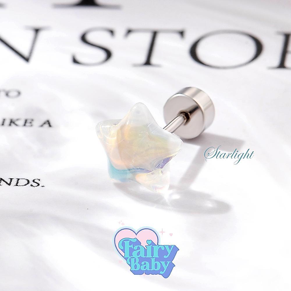 Fairybaby จิว Starlight ( 1 ชิ้น ) แป้นแบน จิวตุ้มหู รูปดาว โฮโลแกรม น่ารัก สดใส 0.8 ยาว 6mm (J3-140)