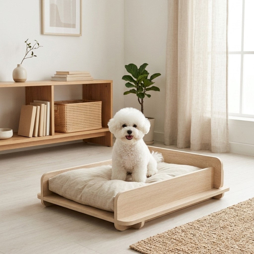 🚀 Looms เตียงสัตว์เลี้ยง รุ่น GUFFY B-02 สีมิลค์โอ๊ค (60x75x20 ซม.) แบรนด์ LOOMS