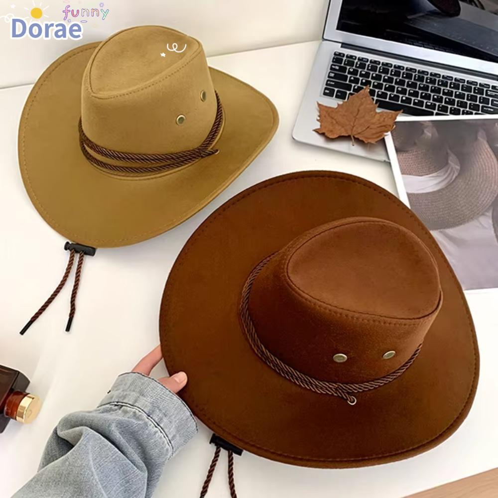 DORAESE ผู้หญิงผู้ชายคอสเพลย์ Suede Jazz หมวก, Vintage Suede หมวกคาวบอย,ปฏิบัติ Faux Felt หนัง Beani