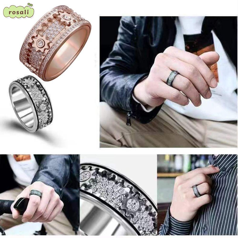 ROSALI Gear Spinner Rings Diamond Orate หมุน Cubic Zirconia