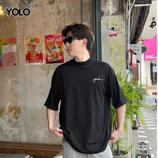 YOLO เสื้อยืด OVERSIZE เสื้อยืดโอเวอร์ไซส์ เสื้อยืดแขนสั้น คอเสื้อหนา 2 นิ้ว ผ้าฝ้ายแท้ ทรงหลวม Y2661