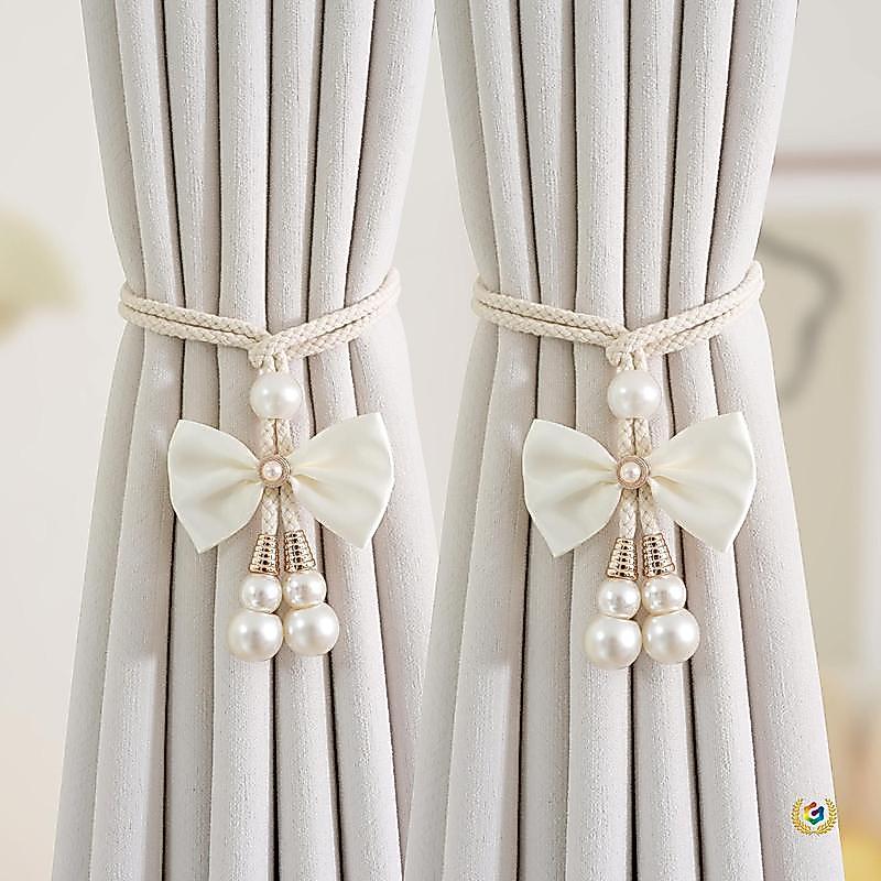 ผ้าม่านสายคล้องคอเรียบง่ายดอกไม้มุกตกแต่ง Embellishment ผ้าม่านผ้ากอซ Push-up Holder Bundled เชือก T