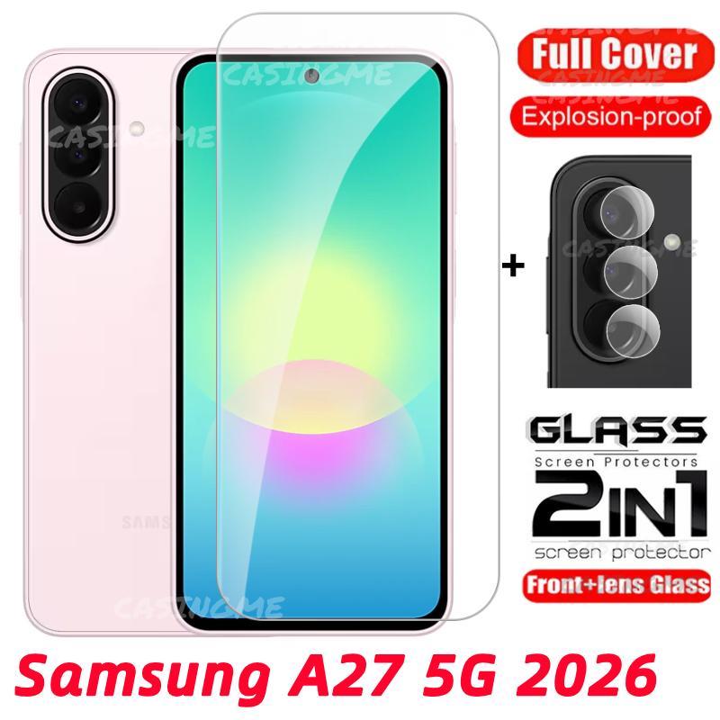 Samsung A27 5G 2026 กระจกนิรภัย Flim สําหรับ Samsung Galaxy A27 A27 A57 A17 A37 SamsungA27 27 4G 5G เลนส์ป้องกันหน้าจอฟิล์มด้านหน้าด้านหลังเลนส์กระจกกลับกล้อง