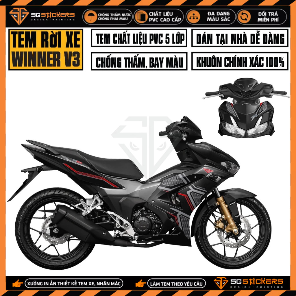 แสตมป์รถยนต์ Winner V3 Matrix | WNV3-25 | Team Decal Sticker Winner X 150 2022 สีดําสีแดงสีขาวกันน้ํ