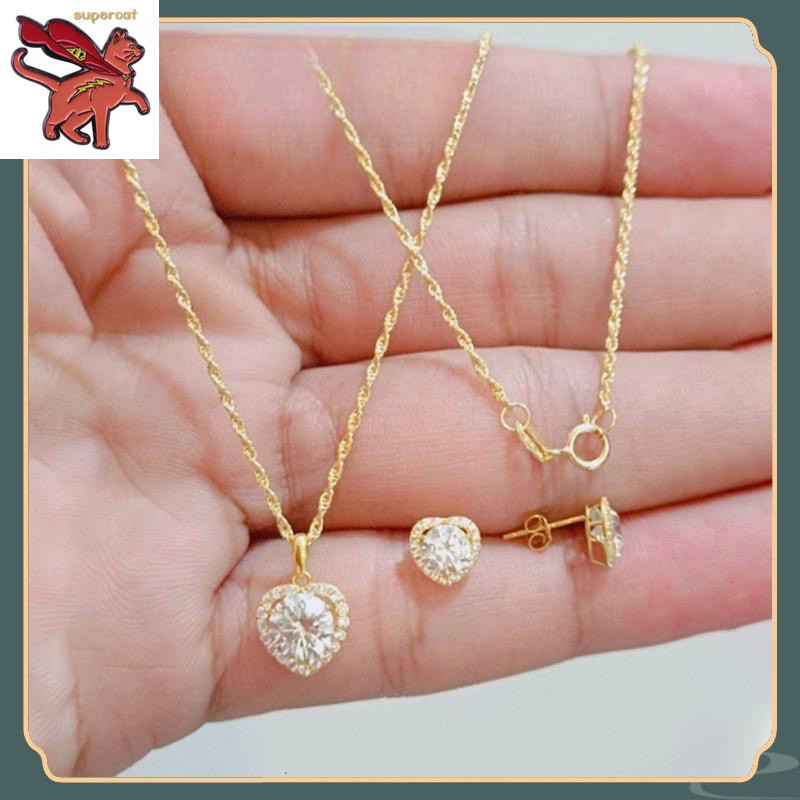 18K Saudi Gold Pawnable Nasasangla 99.99% ชุดสร้อยคอต่างหูรักเพทายสําหรับผู้หญิง 18