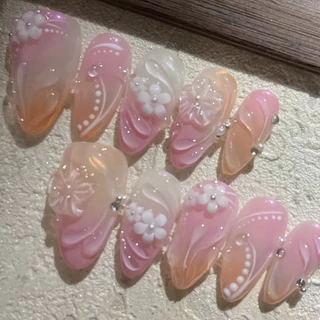 10 ชิ้นฤดูร้อนใหม่ Handmade 3D เล็บปลอม Ocean Shell สวมใส่เล็บ Y2k Art เล็บกาวเยลลี่